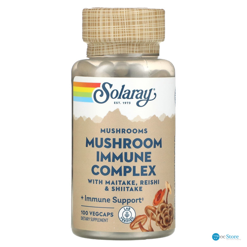 Грибний комплекс для імунітету, Mushroom Immune Complex, Solaray, з майтаке, рейші та шиїтаке, 600 мг, 100 вегетаріанських капсул