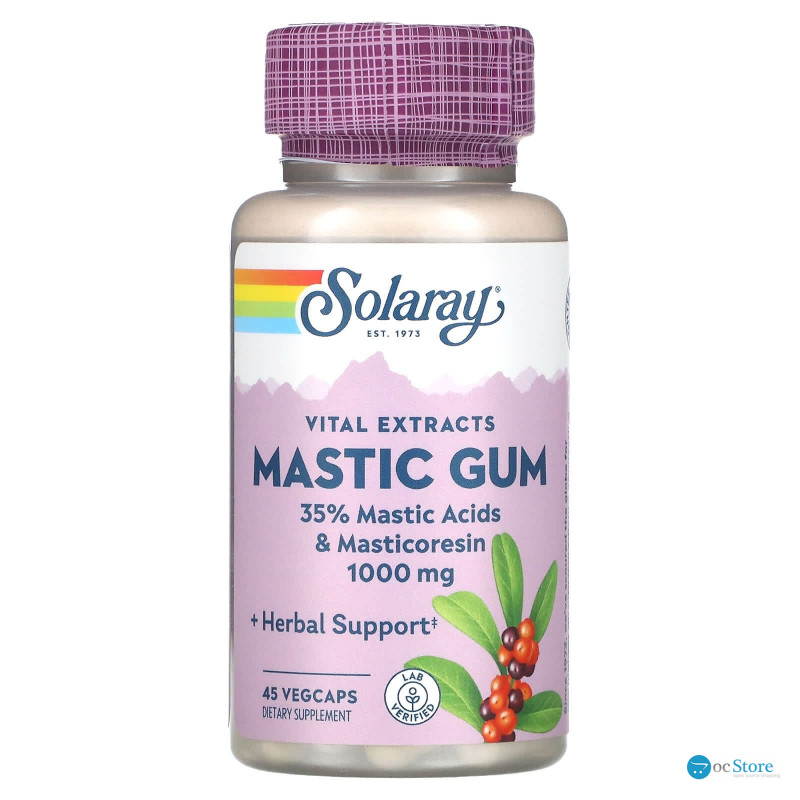 Смола мастикового дерева, екстракт, Mastic Gum, Solaray, 1000 мг, 45 вегетаріанських капсул (500 мг на капсулу)