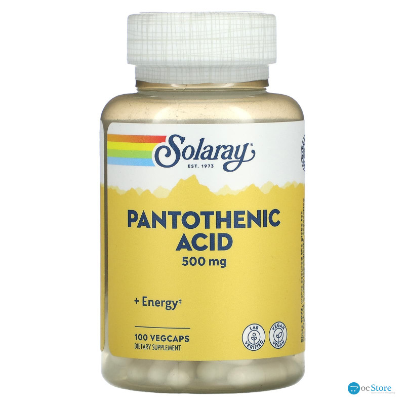 Пантотенова кислота, Pantothenic Acid, Solaray, 500 мг, 100 вегетаріанських капсул