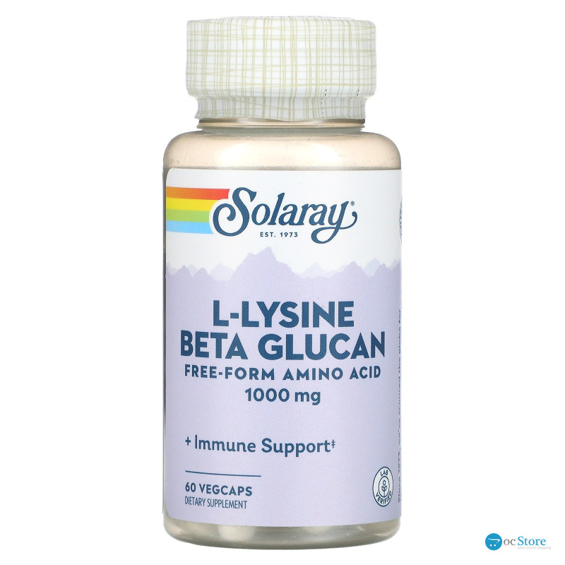 Лізин і бета-глюкан, L-Lysine & Beta Glucan, Solaray, 1000 мг, 60 капсул