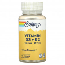 Вітаміни D3 і К2, Vitamin D-3 + K-2, Solaray, без сої, 120 капсул