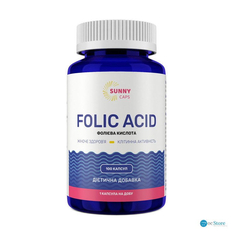 Фолієва кислота, Folic Acid Powerfull, Sunny Caps, 400 мкг, 100 капсул