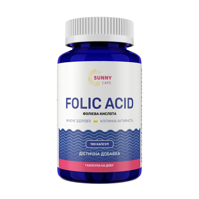 Фолієва кислота, Folic Acid Powerfull, Sunny Caps, 400 мкг, 100 капсул