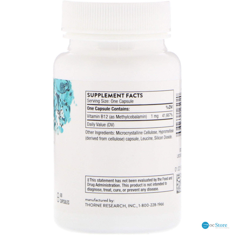 Вітамін В12 (метилкобаламін), Methylcobalamin, Thorne, 60 капсул (1 мг на капсулу)