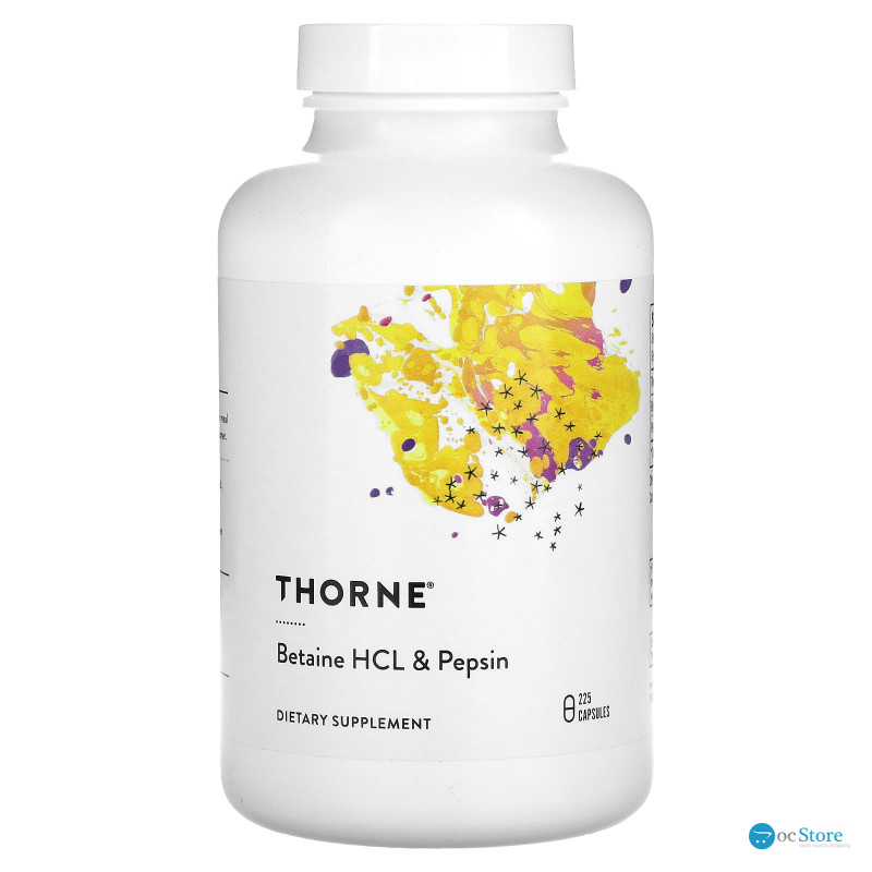 Бетаїну гідрохлорид + пепсин, Betaine HCL & Pepsin, Thorne, 225 капсул