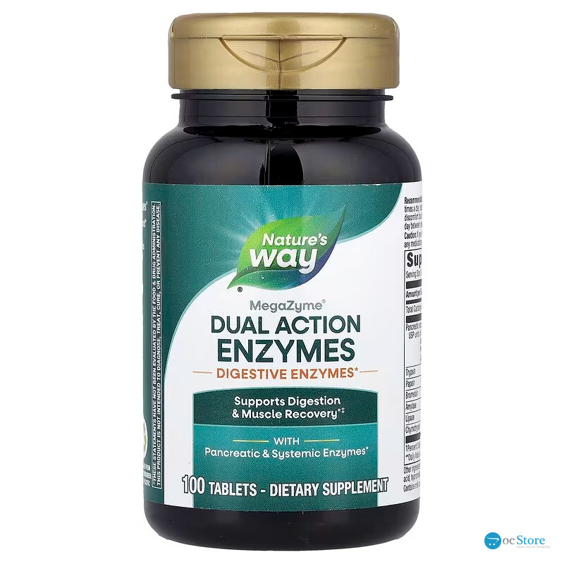 Ферменти для м'язів та травлення, Mega-Zyme, Dual Action Enzymes, Nature's Way, подвійної дії, 100 таблеток