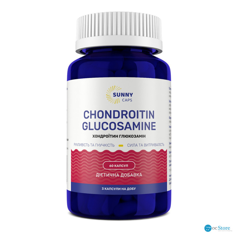 Хондроїтин та глюкозамін, Chondroitin та Glucosamine Powerful, Sunny Caps, 60 капсул