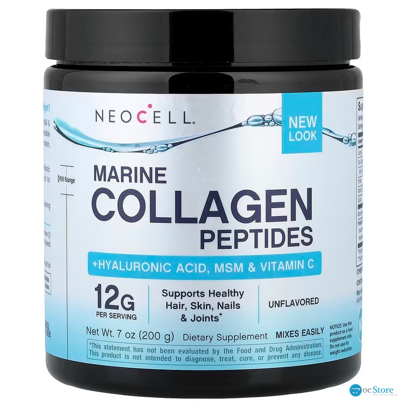 Морський колаген, Marine Collagen, Neocell, суміш краси з гіалуроновою кислотою, МСМ і вітаміном С, порошок, без смаку, 200 г