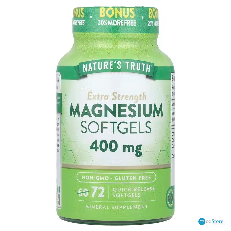 Магній, Magnesium, Nature's Truth, екстра сила, 400 мг, 72 гелевих капсул швидкого вивільнення