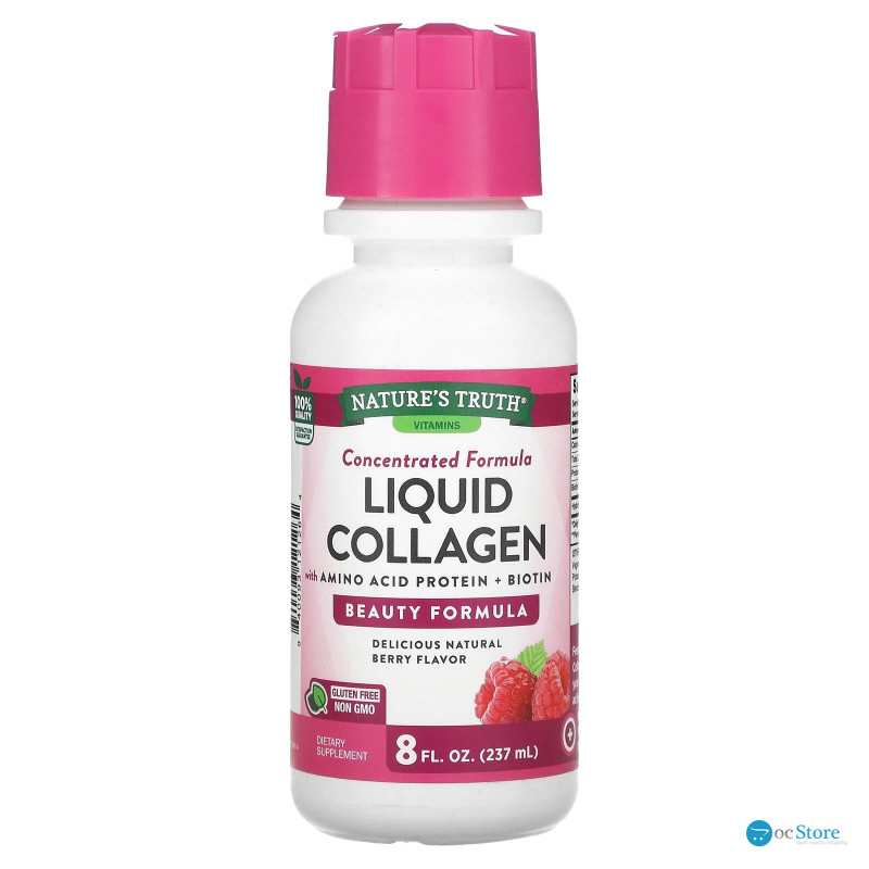 Колаген, Liquid Collagen, Nature's Truth, з амінокислотним білком та біотином, смак ягід, 237 мл