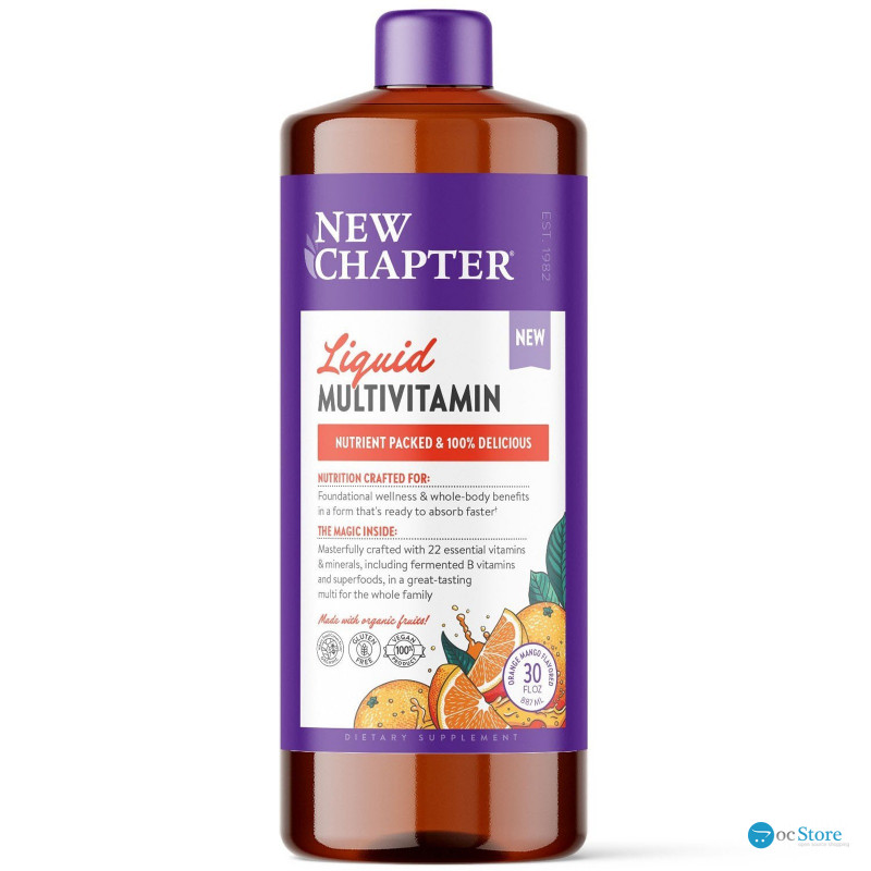 Мультивітаміни для всієї родини, Vegan Liquid Multivitamin for Whole Family, New Chapter, рідкі, веган, апельсин-манго, 887 мл