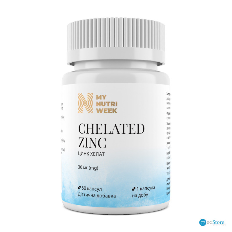 Цинк хелат, Chelated Zinc, My Nutri Week, 30 мг, 60 капсул