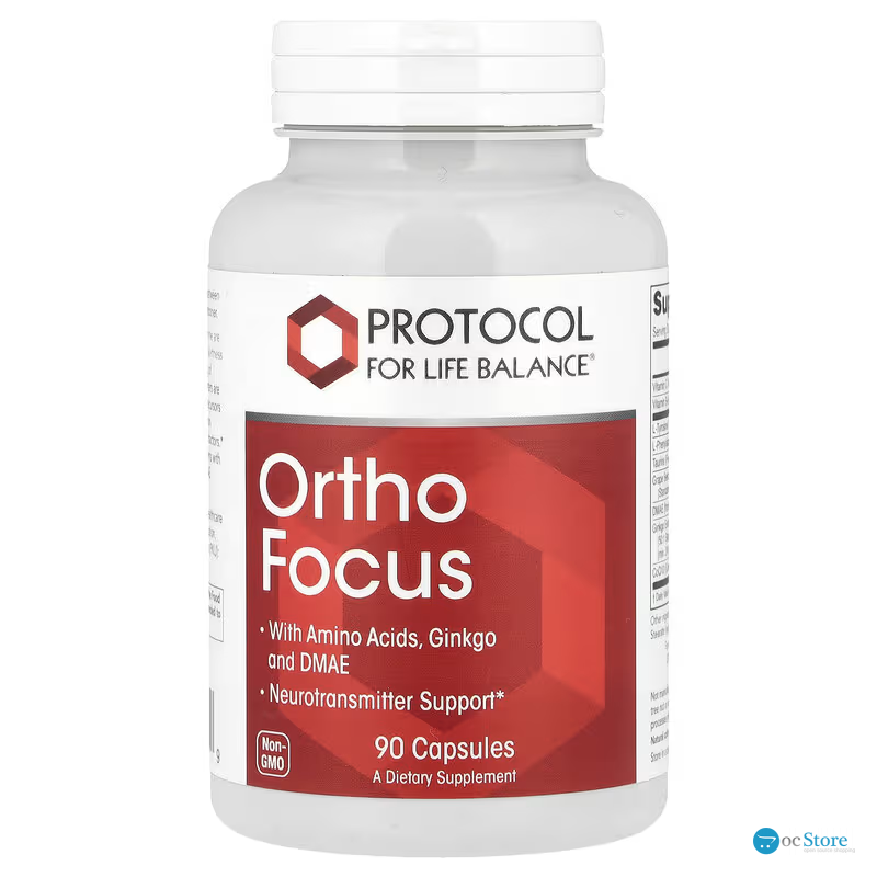 Підтримка роботи мозку та когнітивних функцій, Ortho Focus, Protocol for Life Balance, З амінокислотами, гінкго та ДМАЕ, 90 капсул