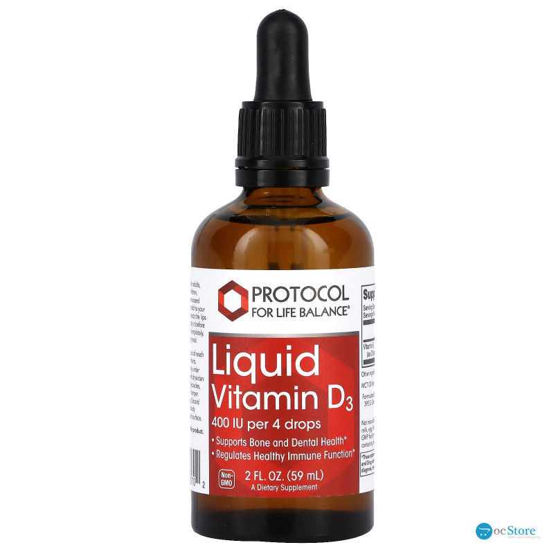 Вітамін D3, Liquid Vitamin D3, Protocol for Life Balance, рідкий, 400 МО, 59 мл