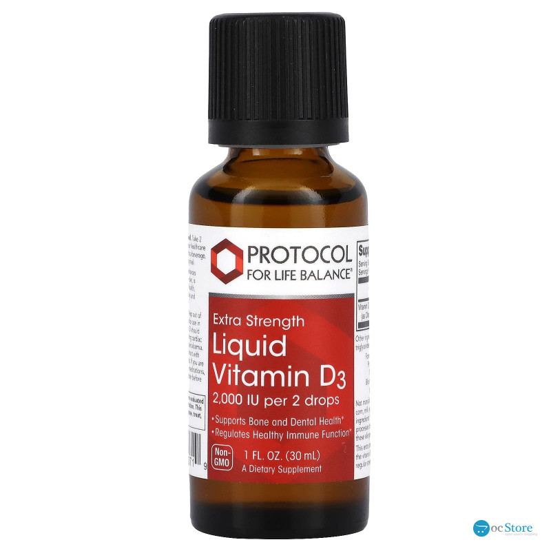 Вітамін D3, Liquid Vitamin D3, Protocol for Life Balance, підвищена сила, 2000 МО, 30 мл