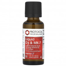 Вітаміни D3 та К-2 (MK-7), Liquid D3 & MK-7, Protocol for Life Balance, рідкі, 30 мл