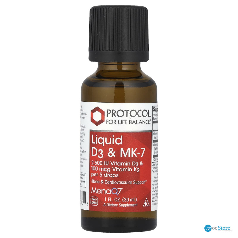 Вітаміни D3 та К-2 (MK-7), Liquid D3 & MK-7, Protocol for Life Balance, рідкі, 30 мл