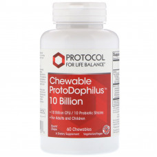 Пробіотик дофілус, ProtoDophilus, Protocol for Life Balance, 10 млрд, 60 жувальних таблеток