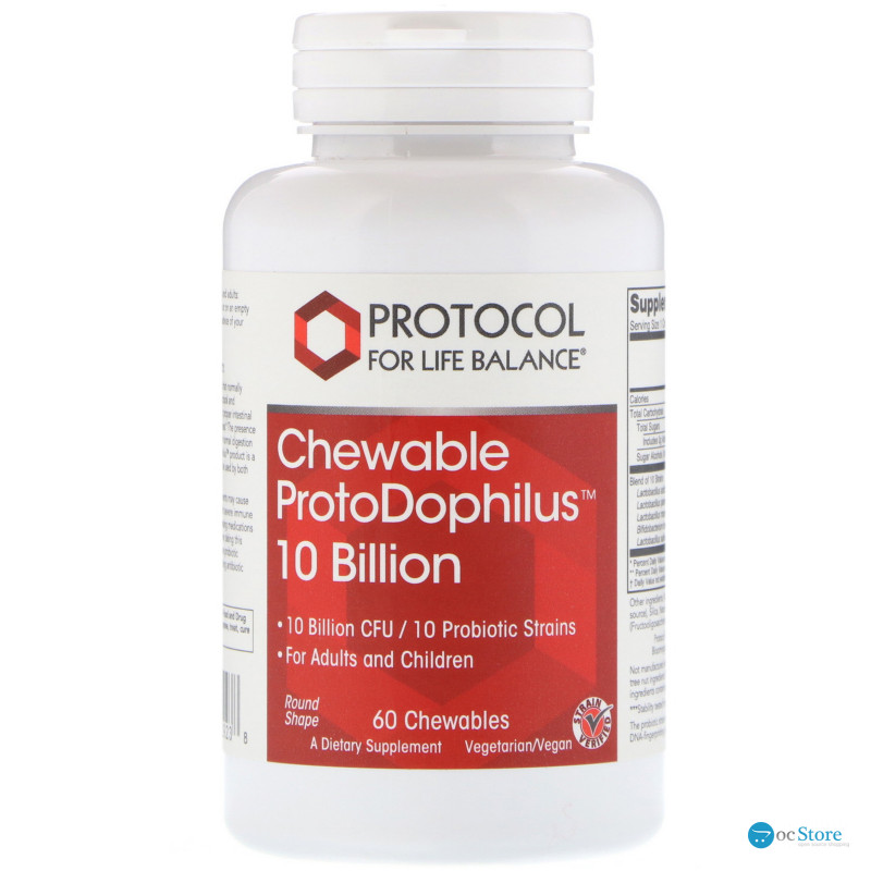 Пробіотик дофілус, ProtoDophilus, Protocol for Life Balance, 10 млрд, 60 жувальних таблеток