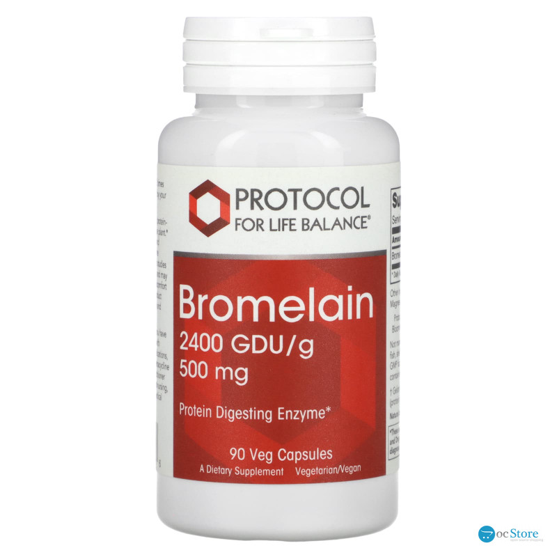 Бромелайн, Bromelain, Protocol for Life Balance, 2400 GDU/г, 500 мг, 90 рослинних капсул