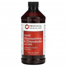 Глюкозамін і хондроїтин з МСМ, Liquid Glucosamine & Chondroitin with MSM, Protocol for Life Balance, рідкий, смак цитрус, 473 мл