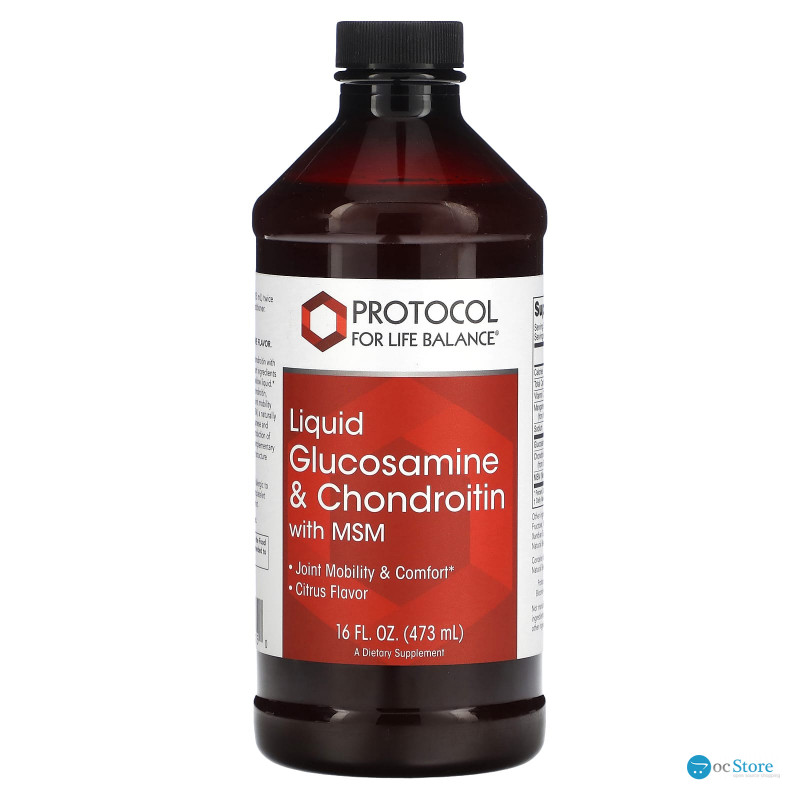 Глюкозамін і хондроїтин з МСМ, Liquid Glucosamine & Chondroitin with MSM, Protocol for Life Balance, рідкий, смак цитрус, 473 мл