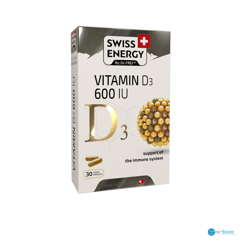 Вітамін D3 для імунітету, D3 600 IU, Swiss Energy, 15 мкг (600 МО), 30 веганських капсул