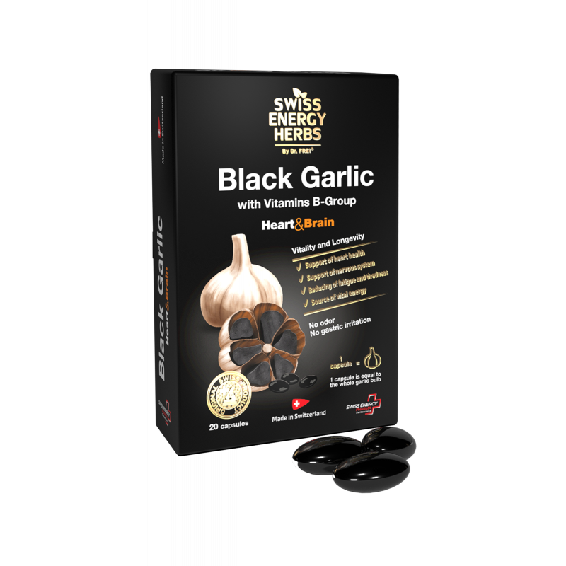 Чорний часник, Herbs BLACK GARLIC with Vitamins B-Group, Swiss Energy, з вітамінами групи В, 20 капсул