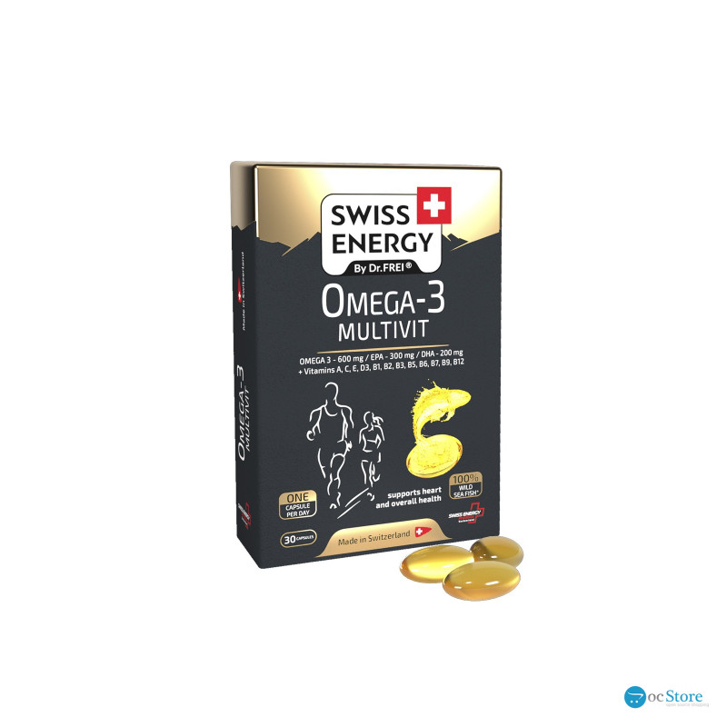 Мультивітаміни з Омега-3, Omega-3 MULTIVIT blister, Swiss Energy, 12 вітамінів, 30 гелевих капсул