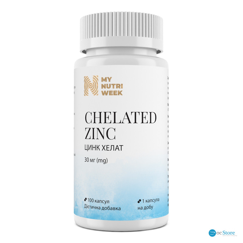 Цинк хелат, Chelated Zinc, My Nutri Week, 30 мг, 100 капсул