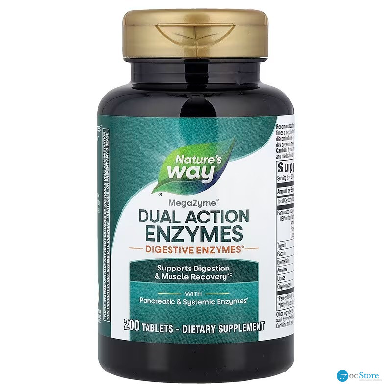 Ферменти для м'язів та травлення, Mega-Zyme®, Dual Action Enzymes, Nature's Way, подвійної дії, 200 таблеток