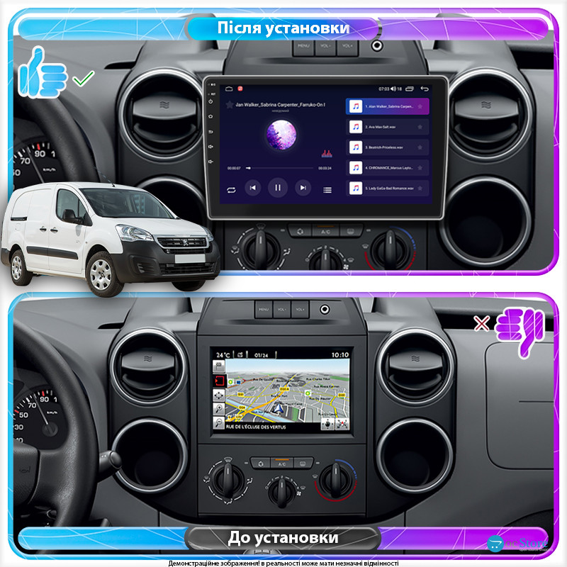 Штатная магнитола Lesko для Peugeot Partner II Рестайлинг 2 2015-н.в. экран 9" 4/32Gb 4G Wi-Fi GPS Top