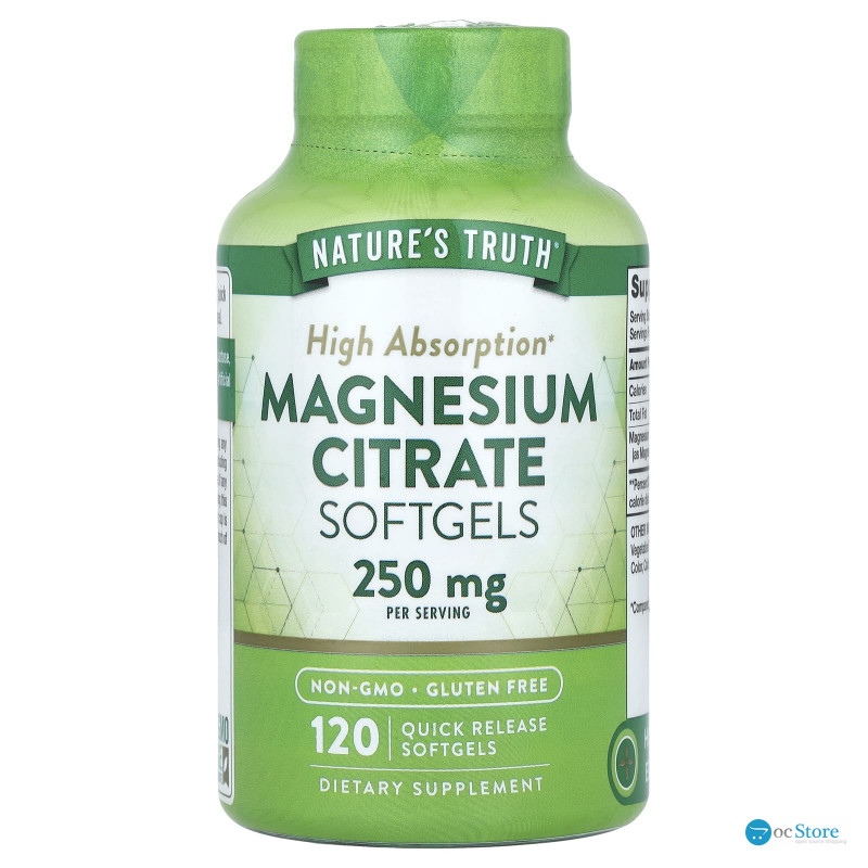 Магній цитрат, Magnesium Citrate, Nature's Truth, 250 мг, 120 гелевих капсул швидкого вивільнення (125 мг в гелевій капсулі)