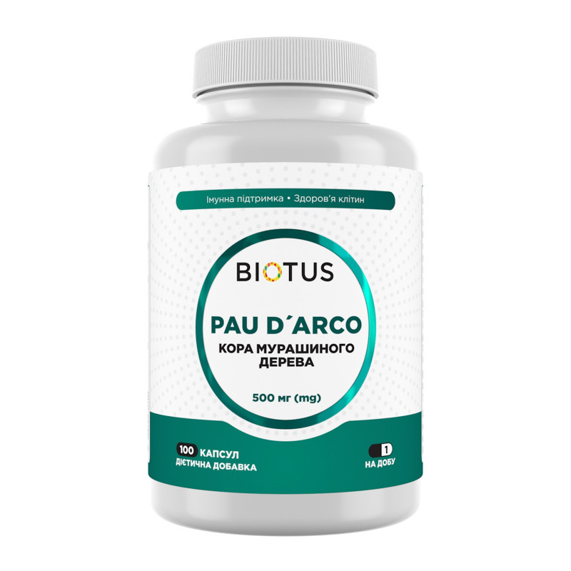 По д'арко (кора мурашиного дерева), Pau D'Arco, Biotus, 500 мг, 100 капсул