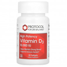 Вітамін D3, Vitamin D3, Protocol for Life Balance, висока ефективність, 10 000 МО, 30 гелевих капсул