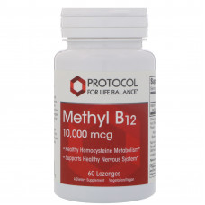 Вітамін В-12, метилкобаламін, Methyl B-12, Protocol for Life Balance, 10000 мкг, 60 льодяників
