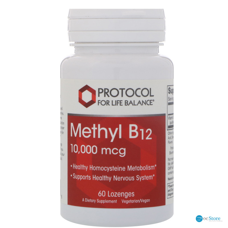 Вітамін В-12, метилкобаламін, Methyl B-12, Protocol for Life Balance, 10000 мкг, 60 льодяників