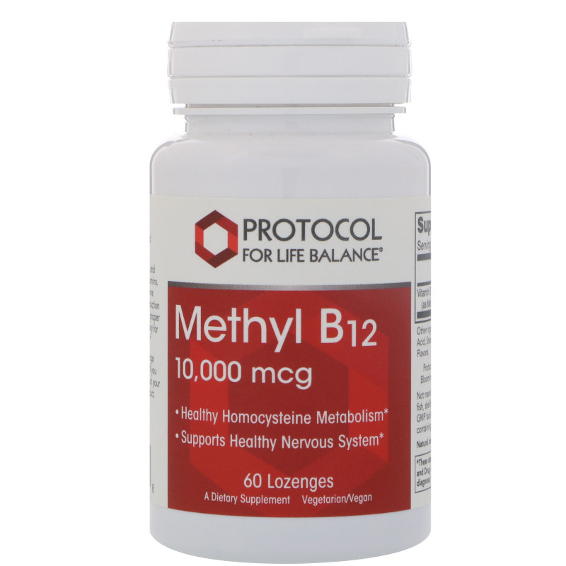 Вітамін В-12, метилкобаламін, Methyl B-12, Protocol for Life Balance, 10000 мкг, 60 льодяників