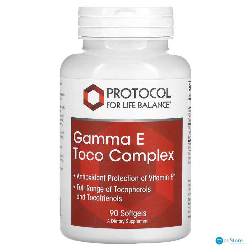Вітамін Е, Gamma E Toco Complex, Protocol for Life Balance, комплекс токоферолів, 90 гелевих капсул