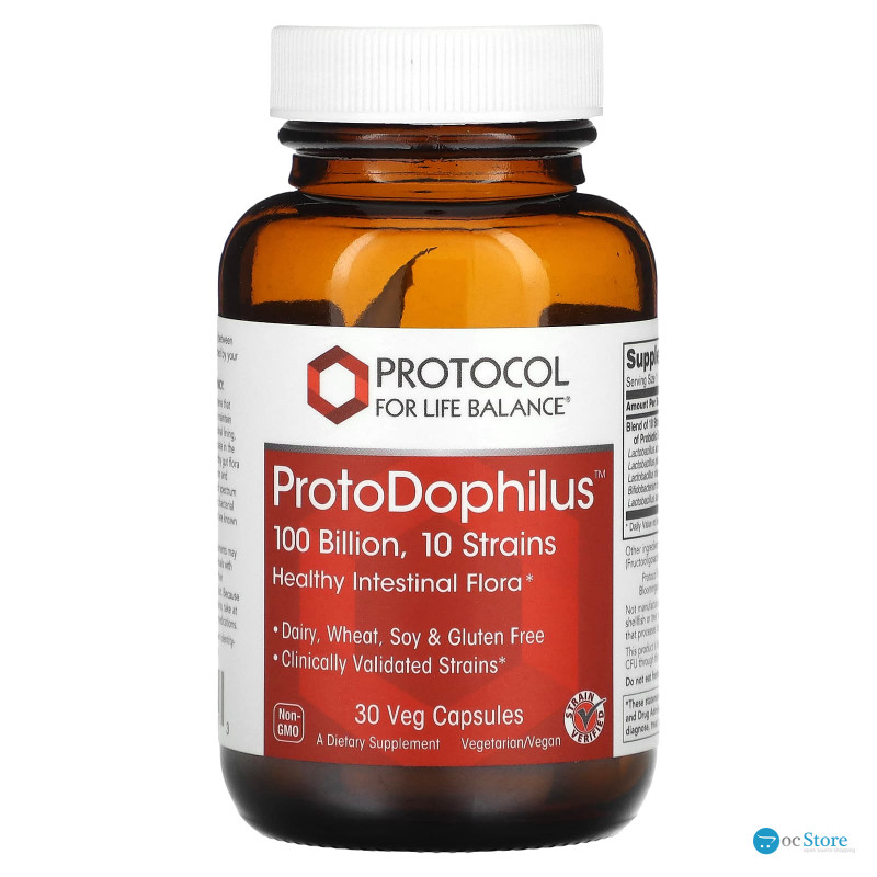 Пробіотики дофілус, ProtoDophilus, Protocol for Life Balance, 100 млрд КУО, 10 штамів, 30 веганських капсул