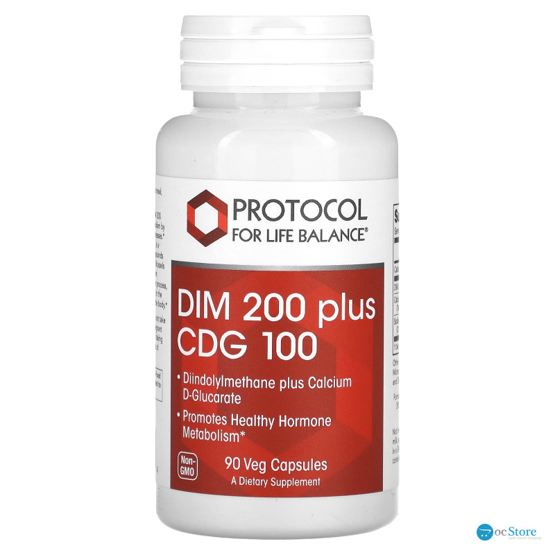 Дііндолілметан плюс D-глюкарат кальцію, DIM 200 Plus CDG 100, Protocol for Life Balance, 90 рослинних капсул