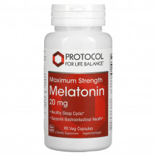 Мелатонін, Melatonin, Protocol for Life Balance, максимальна сила, 20 мг, 90 рослинних капсул