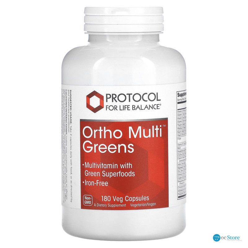 Мультивітаміни та Суперфуд, Ortho Multi Greens, Protocol for Life Balance, 180 рослинних капсул