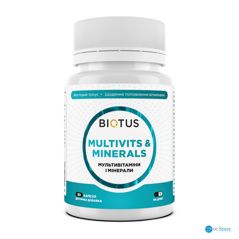 Мультивітаміни та мінерали, Multivits & Minerals, Biotus, 30 капсул