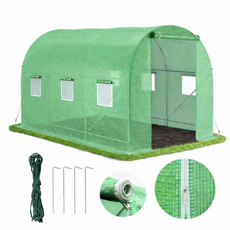 Садова теплиця 6 м² (3 × 2 × 2 м) з вікнами, армована плівка UV-4, Зелена (Польща)
