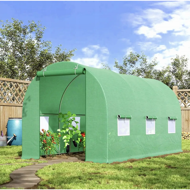 Садова теплиця 6 м² (3 × 2 × 2 м) з вікнами, армована плівка UV-4, Зелена (Польща)