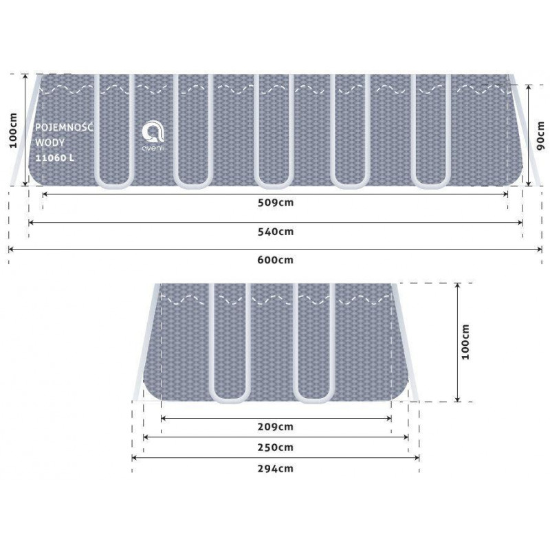 Прямокутний каркасний басейн Avenli 540 x 250 x 100 см (16в1)