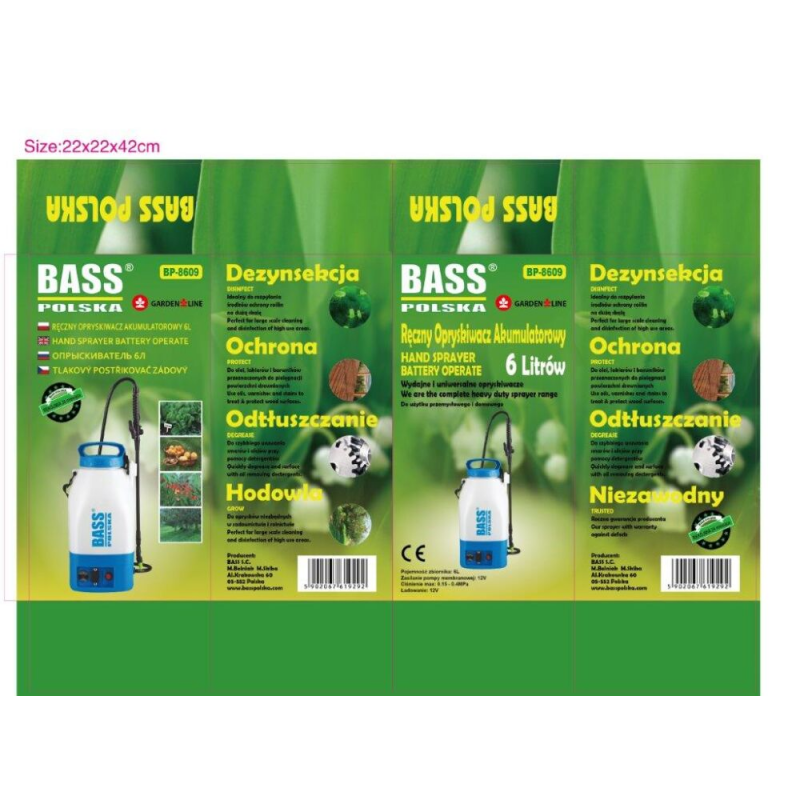 Плечовий акумуляторний садовий обприскувач 6л Bass Polska 8609