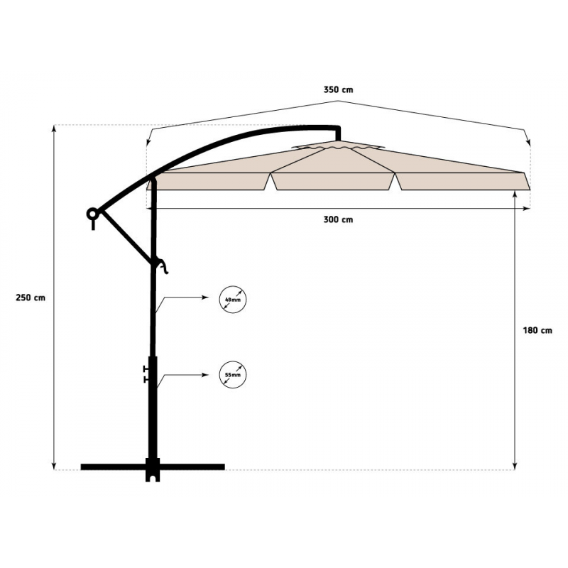 Садова розкладна парасоля Funfit Garden (діаметр - 3 метри) з боковою стійкою, Біла