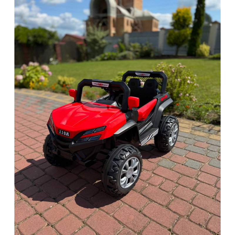 Дитячий електромобіль ДЖИП БАГГІ двомісний (4 двигуни, пульт, світло, музика), Червоний